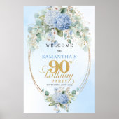 Modern Bohemian Hydrangeas 90th Birthday Welcome Poster (Vorne)