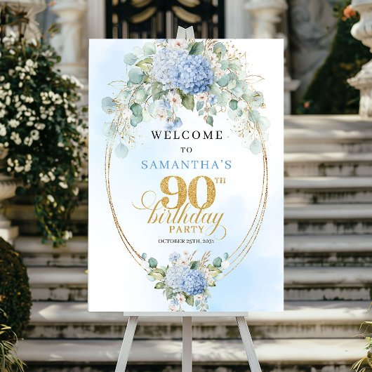 Modern Bohemian Hydrangeas 90th Birthday Welcome Poster