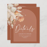 Modern bohemian terracotta pampas grass wedding<br><div class="desc">Moderne böhmische Terracotta Pampas Gras stilvolle Hochzeitsdetails Karte.</div>