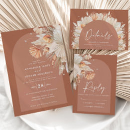 Modern bohemian terracotta pampas grass wedding