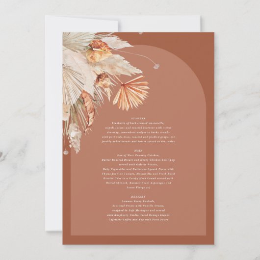 Modern bohemian terracotta pampas grass wedding save the date (Rückseite)