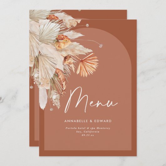 Modern bohemian terracotta pampas grass wedding save the date (Vorne/Hinten)