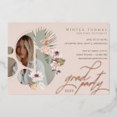 Modern Bohemian Watercolor Florals Graduate Photo Folieneinladung (Vorderseite)