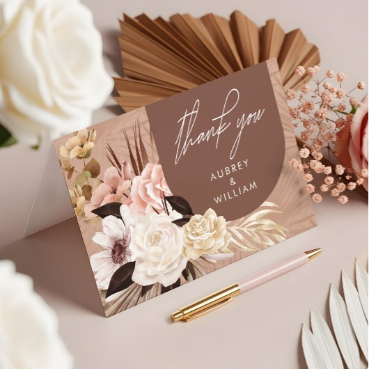 Modern Bohemisch Chic Boho Watercolor Florals Foto Dankeskarte