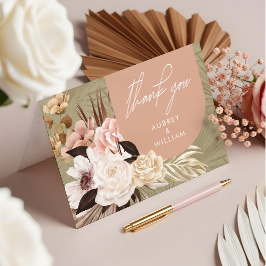 Modern Bohemisch Chic Boho Watercolor Florals Foto Dankeskarte