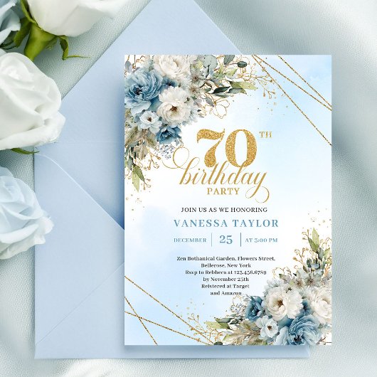 Modern Boho 70th Birthday Floral Invitation Einladung