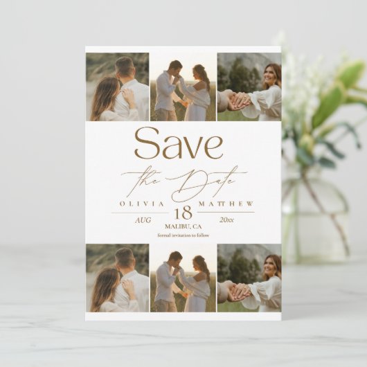 Modern Boho 7 Foto Wedding Save the Dates Date (Stehend Vorderseite)