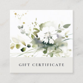 Modern Boho Abstract Green Floral Gift Certificate Quadratische Visitenkarte