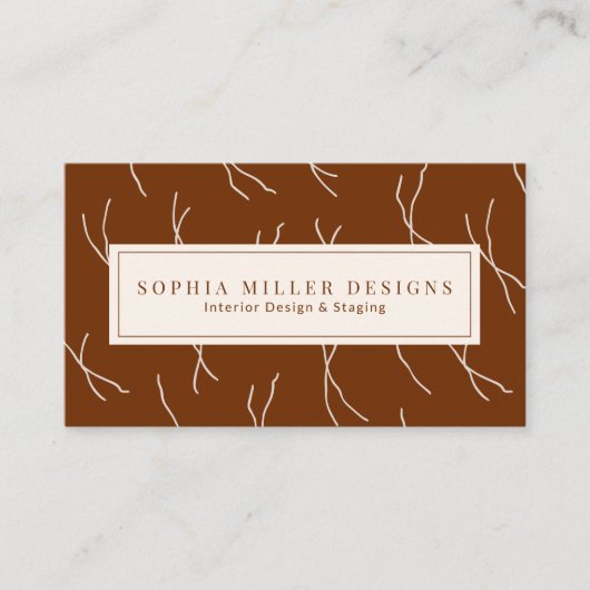 Modern Boho Abstract Lines Designer | Dark Brown Visitenkarte (Vorderseite)
