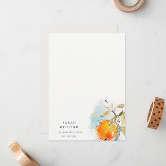 Modern Boho Abstrakt Sketchy Orange Garden Mitteilungskarte (Vorderseite/Rückseite Beispiel)