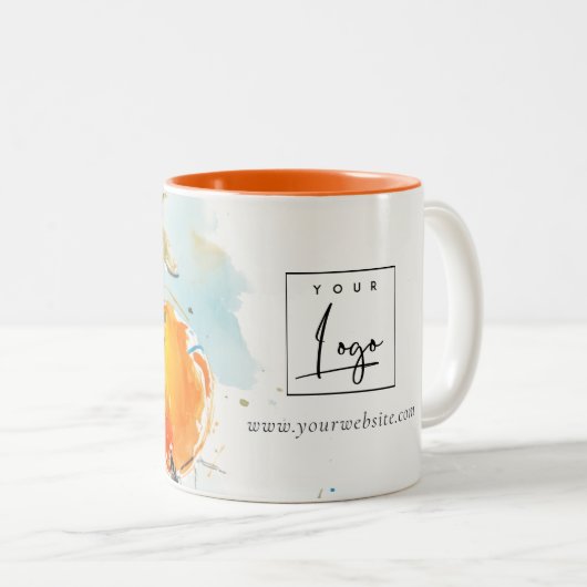 Modern-Boho-Abstrakt-Sketchy-Orange-Logo Zweifarbige Tasse (VorderseiteRechts)