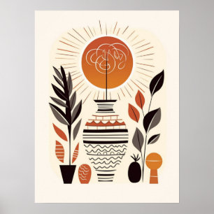 Modern Boho Abstrakt Terracotta Decorative Vase Poster