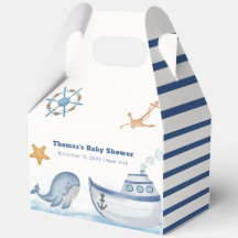 Modern Boho Ahoy Boy Whale Sailboat Babydusche