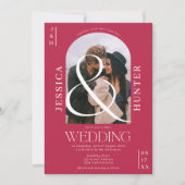 Modern Boho arch 2 Fotos Hochzeit Magenta Einladung (Vorderseite)