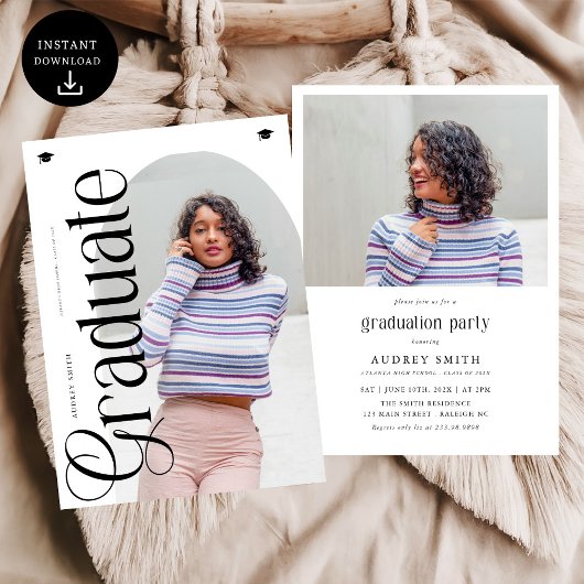 Modern Boho Arch 2 Photos Graduation Einladung