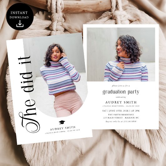 Modern Boho Arch 2 Photos Graduation Einladung