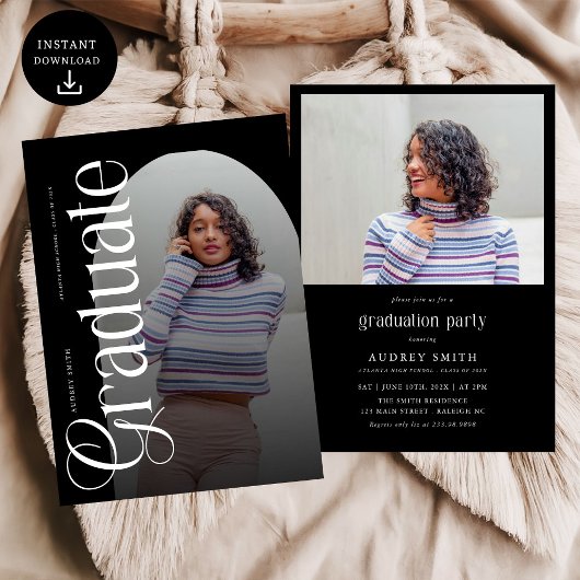 Modern Boho Arch 2 Photos Graduation Einladung