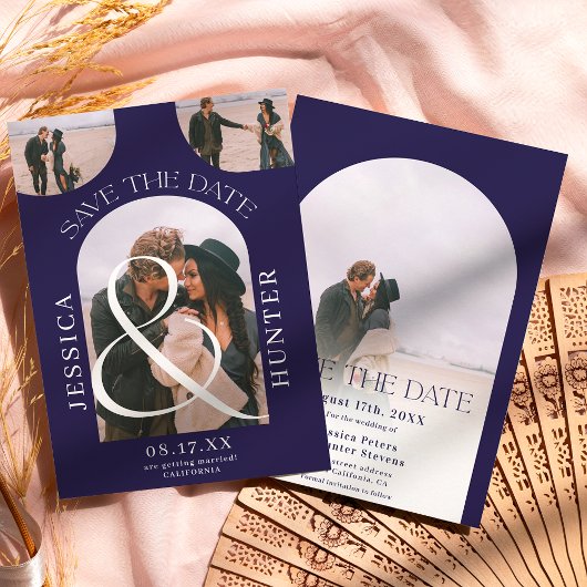 Modern Boho arch 4 Fotos Hochseefischerei blau Save The Date