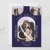 Modern Boho arch 4 Fotos Hochseefischerei blau Save The Date (Vorderseite)