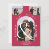 Modern Boho arch 4 Fotos Hochzeit Magenta Save The Date (Vorderseite)