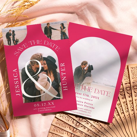 Modern Boho arch 4 Fotos Hochzeit Magenta Save The Date