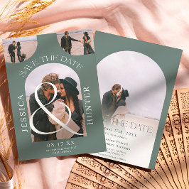 Modern Boho arch 4 Fotos Hochzeitschlucht grün Save The Date