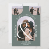 Modern Boho arch 4 Fotos Hochzeitschlucht grün Save The Date (Vorderseite)