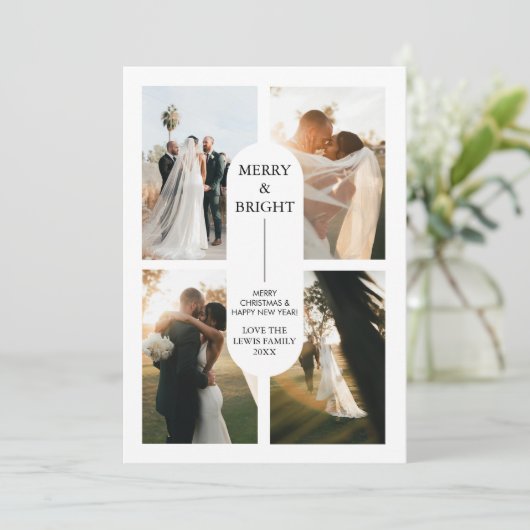 Modern Boho Arch 4 Fotos Weihnachtskarte Einladung (Stehend Vorderseite)