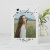 Modern Boho Arch 6 Photos Graduation Announcement Einladung (Stehend Vorderseite)