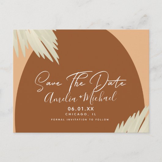 Modern Boho Arch Bio Shape Pampa Save the Date Postkarte (Vorderseite)