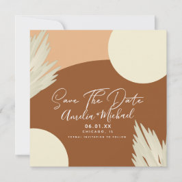 Modern Boho Arch Bio Shapes Tan Save the Date Karte