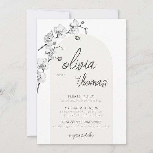 Modern Boho Arch Calligraphy Orchids Ivory Wedding Einladung (Vorderseite)
