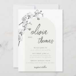 Modern Boho Arch Calligraphy Orchids Ivory Wedding Einladung