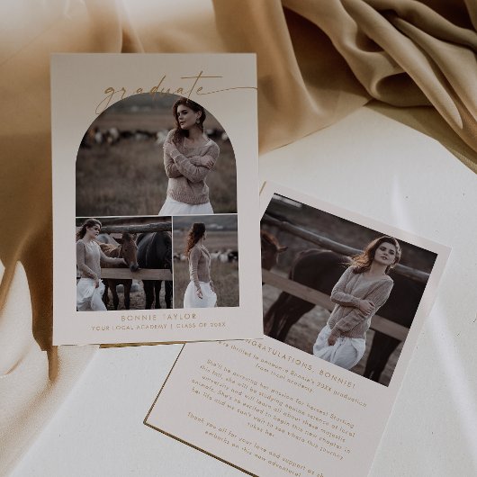 Modern Boho Arch | Cream Graduate Foto Collage Ankündigung