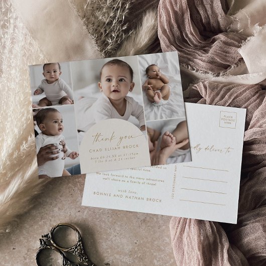 Modern Boho Arch Cream Multi-Foto Vielen Dank, das Ankündigungspostkarte