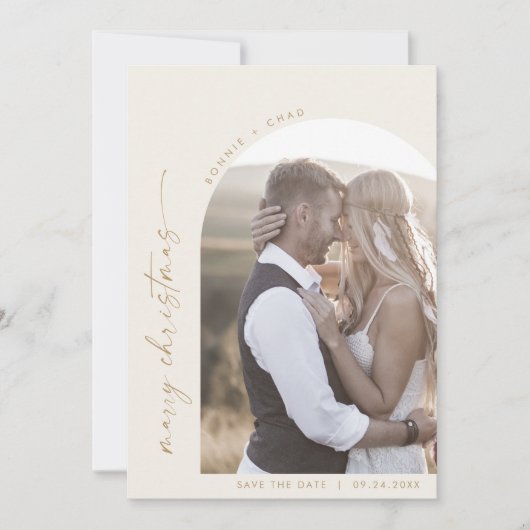 Modern Boho Arch | Cream Photo Marry Christmas Save The Date (Vorderseite)