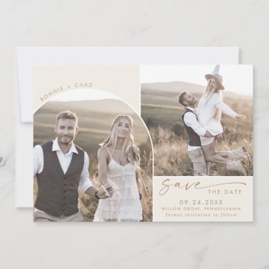 Modern Boho Arch | Creme-2-Foto Save The Date (Vorderseite)