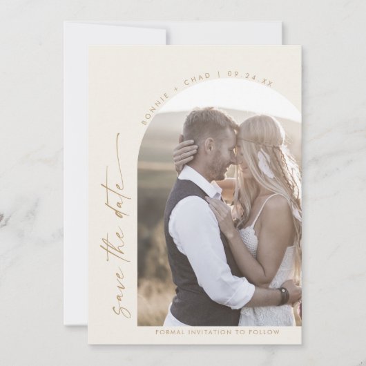Modern Boho Arch | Creme-Foto Save The Date (Vorderseite)