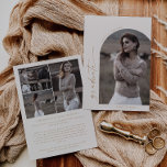 Modern Boho Arch | Creme Graduate Foto Abschluss Ankündigung<br><div class="desc">Diese moderne Boho arch Creme Graduate Foto Abschluss Ankündigung Karte ist die perfekte einfache High School oder Uni grad Ankündigung. Das bohemianische Creme- und Golddesign besticht durch eine einzigartige, Vintage Schrift mit minimalistischem Stil. Personalisieren Sie die Vorderseite der Karte mit einem Foto, Ihrem Absolventen-Namen und dem Jahr. Beinhaltet 3 zusätzliche...</div>