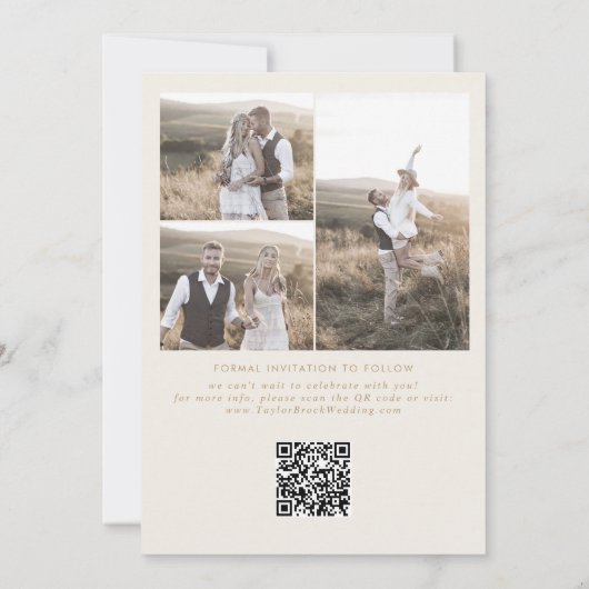 Modern Boho Arch | Creme QR Code Foto Save The Date (Rückseite)