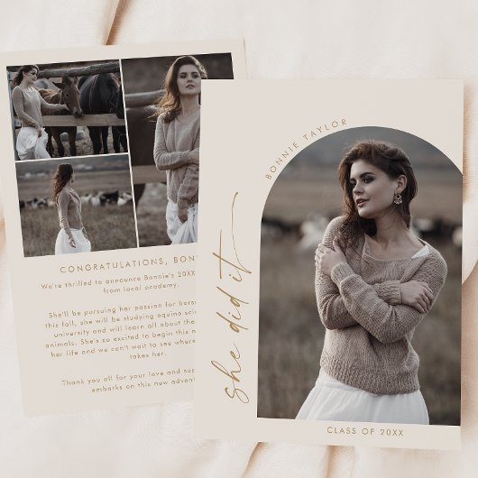 Modern Boho Arch Creme Sie tat es Foto Abschluss Ankündigung