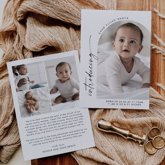 Modern Boho Arch Foto Birth Ankündigung