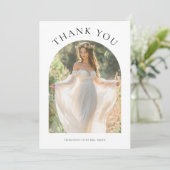 Modern Boho Arch Foto Brautparty Typografie Dankeskarte (Stehend Vorderseite)