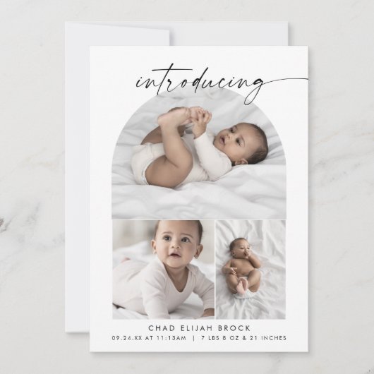 Modern Boho Arch Foto Collage Geburt Ankündigung (Vorderseite)