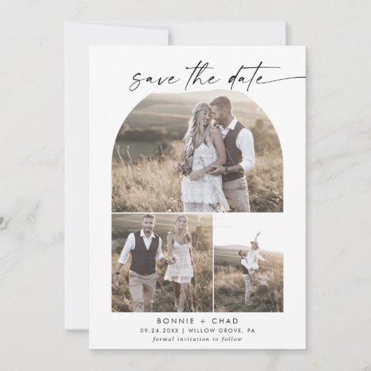 Modern Boho Arch Foto Collage Save The Date (Vorderseite)
