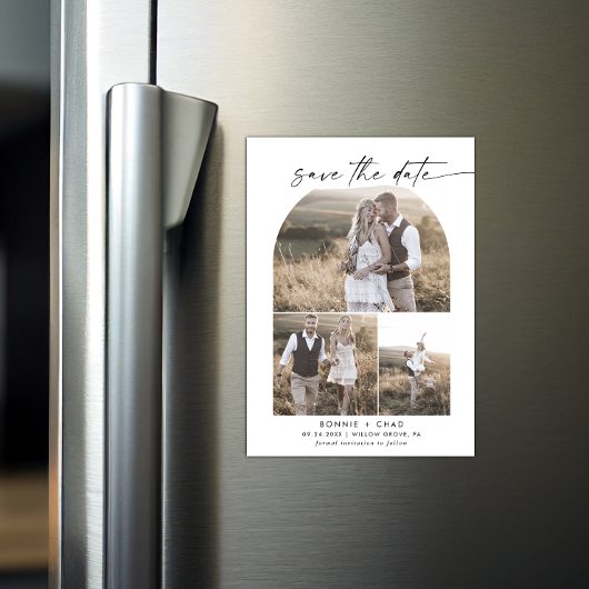 Modern Boho Arch Foto Collage Save the Date Magneteinladung