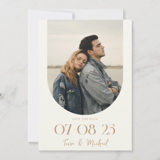 Modern Boho Arch Foto Ivory Tan Wedding Save The Date (Vorderseite)