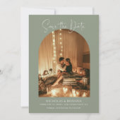 Modern Boho Arch Foto Sage Green Wedding Monogram Save The Date (Vorderseite)