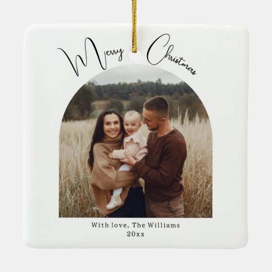 Modern Boho Arch Frohe Weihnachten Keramikornament (Rückseite)