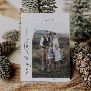 Modern Boho Arch Frohe Weihnachtsfamilie Foto Feiertagskarte